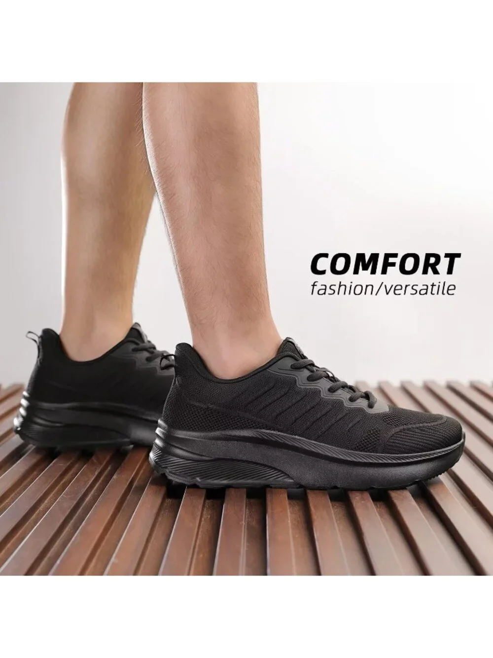 Men's Black Wide Walking Shoes Soft Sole Non Slip Running Comfortable Tennis